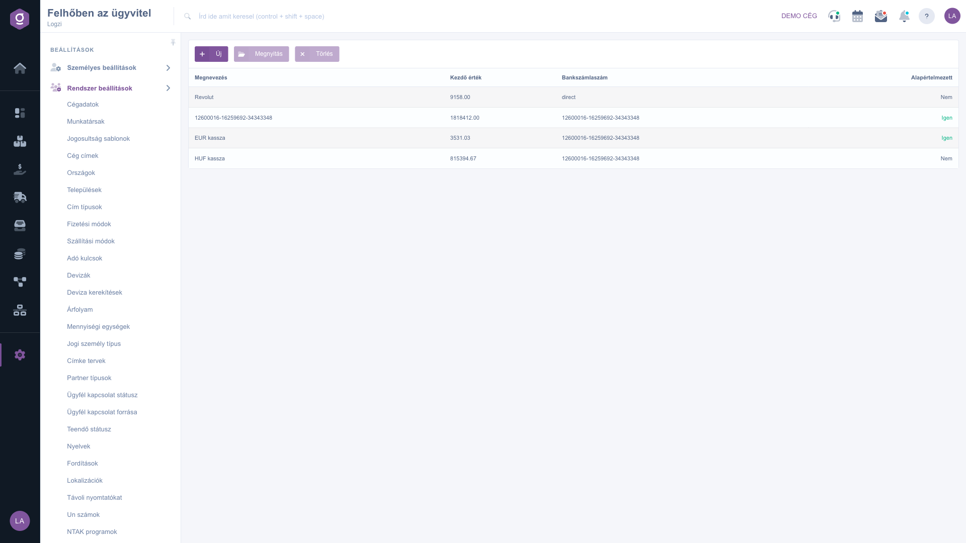 The list of bank accounts and cash registers