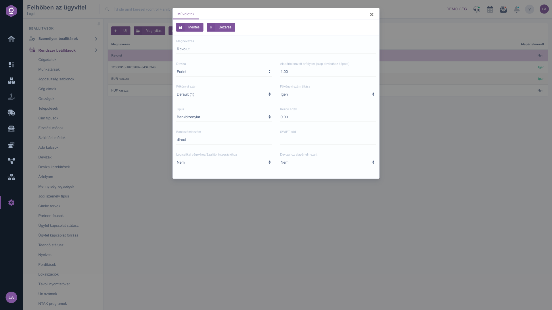 Editing a bank account or cash register